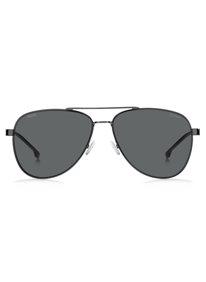HUGO BOSS نظارة شمسية للرجال من الفولاذ المقاوم للصدأ على شكل طيار مستقطبة BOSS 1641/S GREY 51 - مقاس العدسة: 51.1 مم - Dkrut Blk  - Image 3
