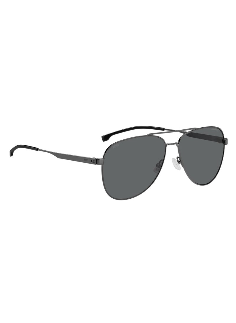 HUGO BOSS نظارة شمسية للرجال من الفولاذ المقاوم للصدأ على شكل طيار مستقطبة BOSS 1641/S GREY 51 - مقاس العدسة: 51.1 مم - Dkrut Blk  - Image 2