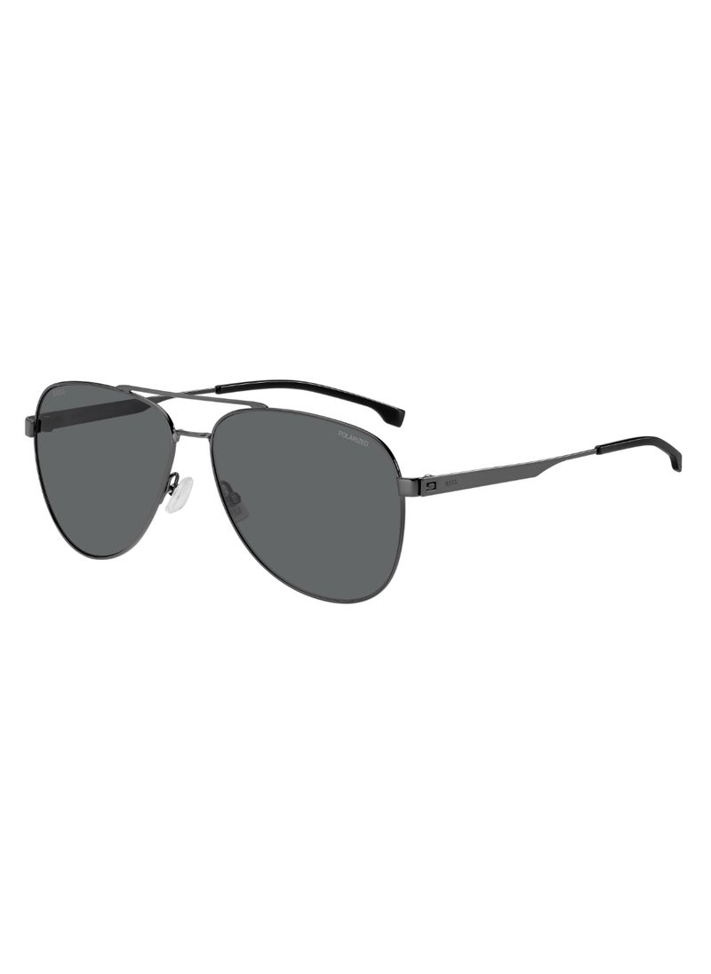 HUGO BOSS نظارة شمسية للرجال من الفولاذ المقاوم للصدأ على شكل طيار مستقطبة BOSS 1641/S GREY 51 - مقاس العدسة: 51.1 مم - Dkrut Blk  - Image 1