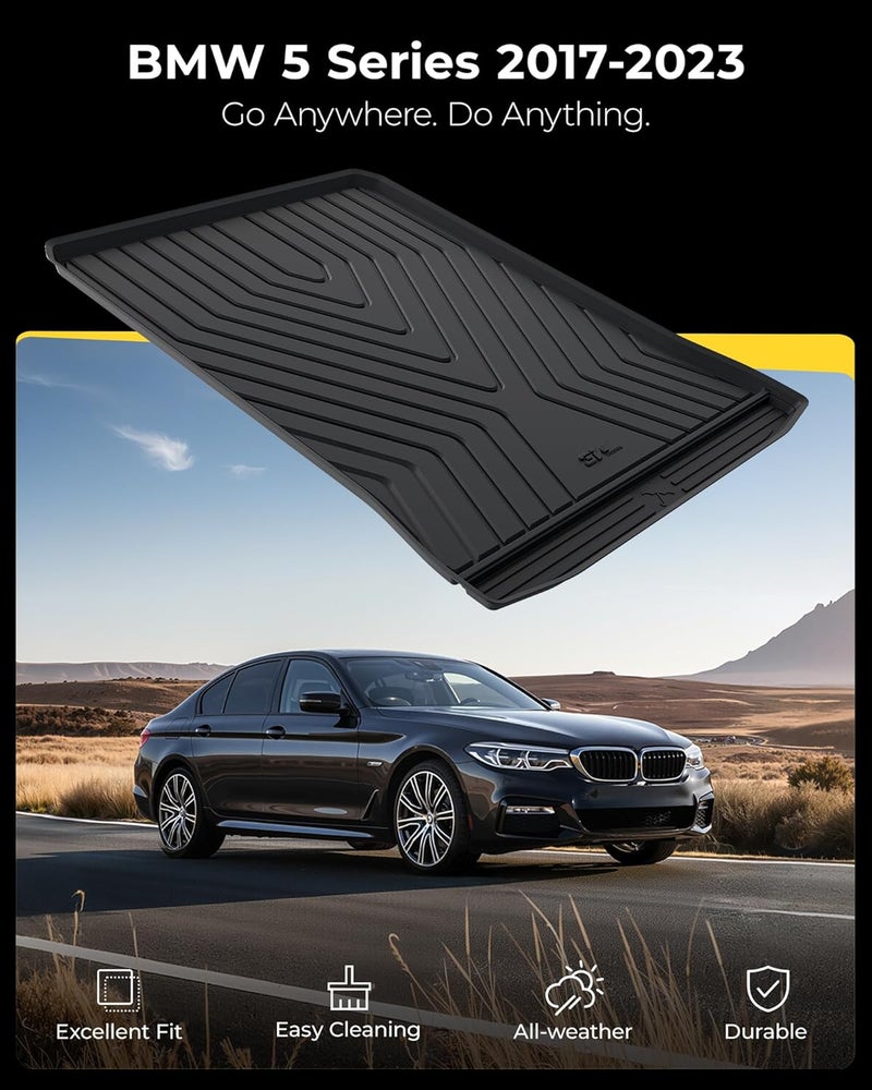 3W BMW 5 Series G30 Cargo Liner Fit for 2017-2023 All Weather TPE Trunk Mats Custom Fit for BMW 5 Series 520i 530i 535i 540i 540d 550i Full Set Car Accessories (Not for 530e) - Image 2