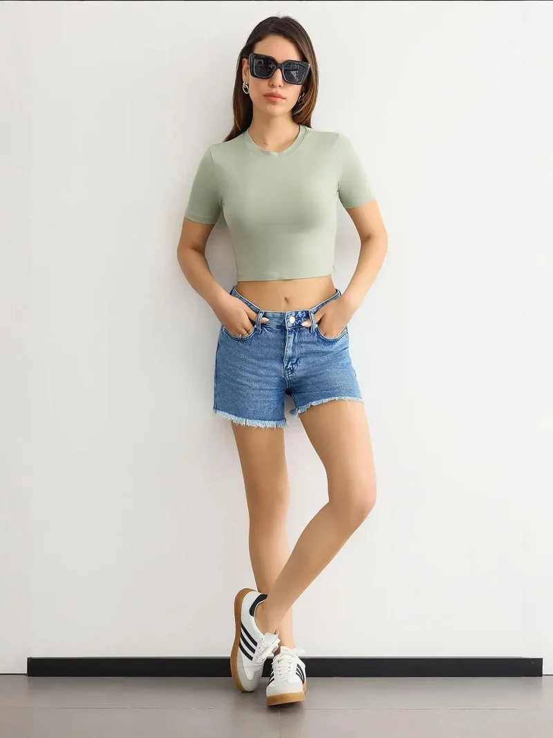 HICCUP Crew Neck Basic Crop top