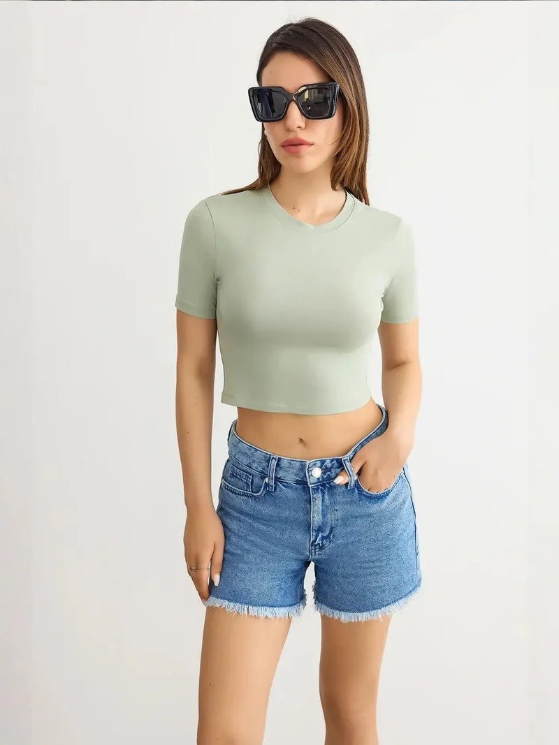 HICCUP Crew Neck Basic Crop top