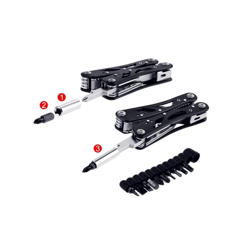 SOLARAE Multitool Pliers Foldable Pliers Tool Stainless Steel Multi-Purpose Outdoor Survival Kits with 11 Screwdriver Bits & Nylon Sheath Ideal Pocket Tool - Image 5