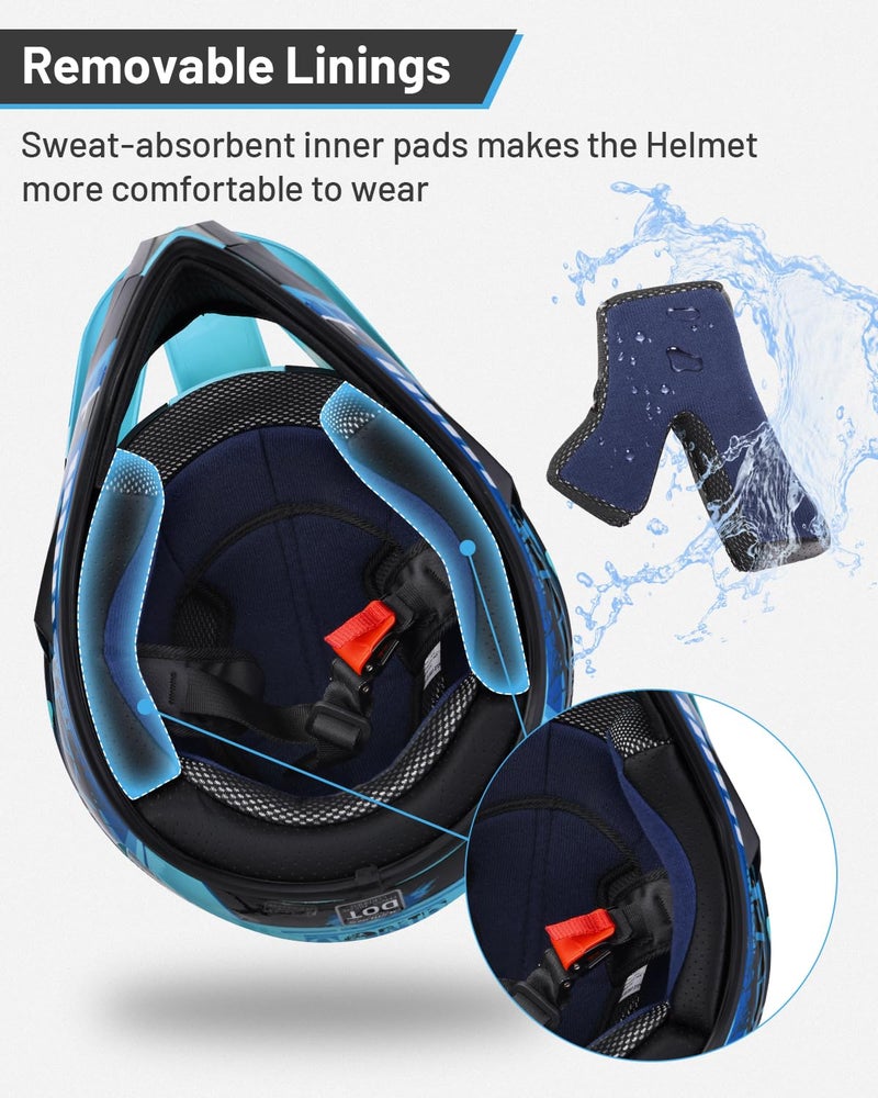 Oumurs DOT Youth Dirt Bike Helmet with Goggles & Gloves for 5-14 Years Old, Youth ATV Helmets for Youth Boys Girls, Four Wheeler Helmet, Motocross BMX MX UTV Offroad Street Go Kart Dirt Bike Race Car - Image 5