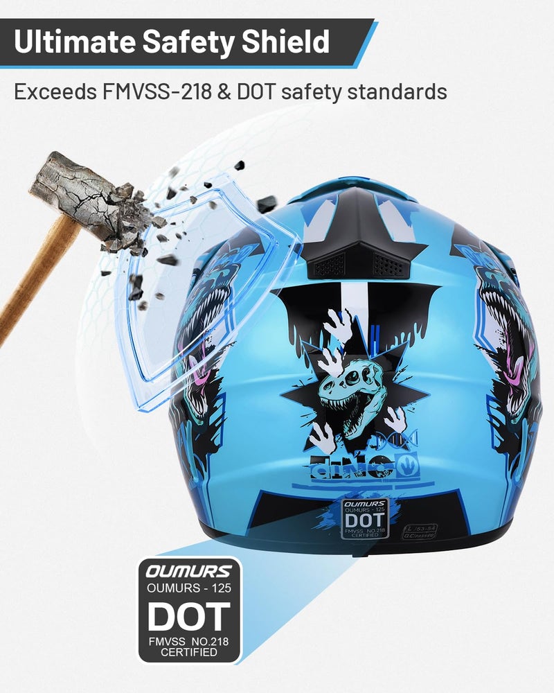 Oumurs DOT Youth Dirt Bike Helmet with Goggles & Gloves for 5-14 Years Old, Youth ATV Helmets for Youth Boys Girls, Four Wheeler Helmet, Motocross BMX MX UTV Offroad Street Go Kart Dirt Bike Race Car - Image 4