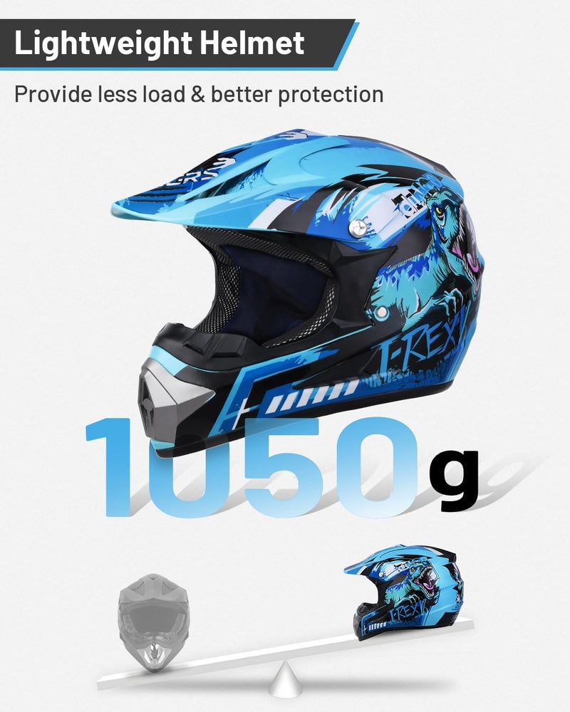Oumurs DOT Youth Dirt Bike Helmet with Goggles & Gloves for 5-14 Years Old, Youth ATV Helmets for Youth Boys Girls, Four Wheeler Helmet, Motocross BMX MX UTV Offroad Street Go Kart Dirt Bike Race Car - Image 3