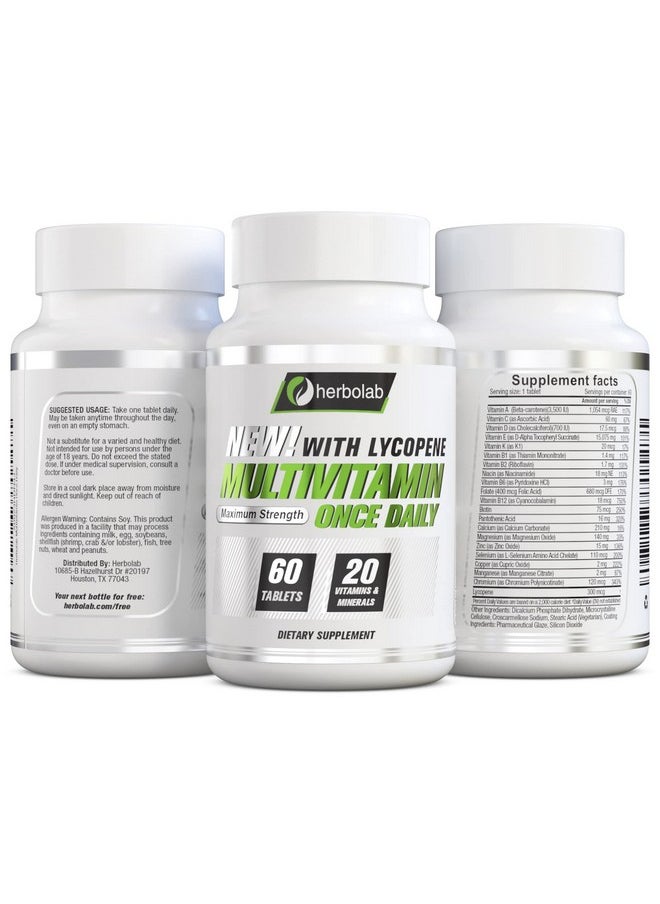 herbolab Multivitamin Once Daily Herbolab Max Strength Vitamins A C D E K B1 B2 B6 B12 Niacin Calcium Magnesium Zinc Selenium Copper Manganese Chromium With Lycopene 60 Count 2 Mo Supply  - Image 5