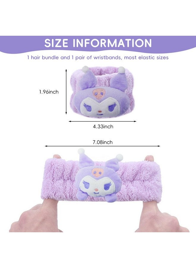 ماي كرييت عصابة رأس كورومي سبا للعناية بالبشرة وغسل الوجه من MAYCREATE®، عصابة معصم لطيفة لغسل الوجه، عصابة رأس مرنة من القطيفة لغسل الوجه للنساء ومجموعة من 3 قطع لغسل الوجه والمكياج - Image 2