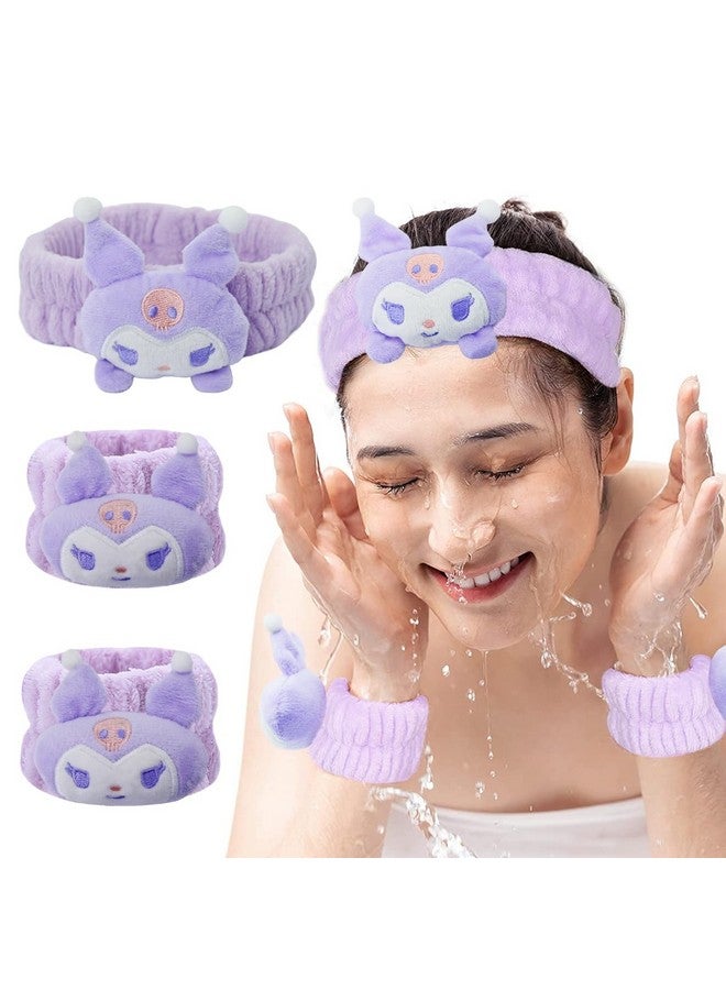 ماي كرييت عصابة رأس كورومي سبا للعناية بالبشرة وغسل الوجه من MAYCREATE®، عصابة معصم لطيفة لغسل الوجه، عصابة رأس مرنة من القطيفة لغسل الوجه للنساء ومجموعة من 3 قطع لغسل الوجه والمكياج - Image 1