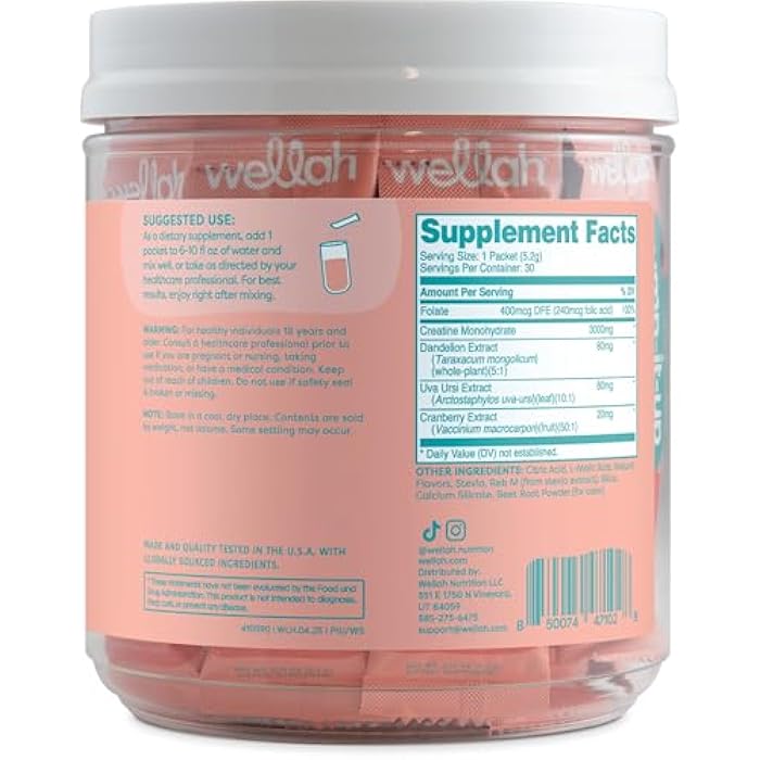 Wellah Pump-It-Up Creatine for Women (Watermelon Slush) 30 Stick Packs - 3g of Creatine Monohydrate with Dandelion, Uva Ursi, & Cranberry Extract, to-Go Packets - Image 3