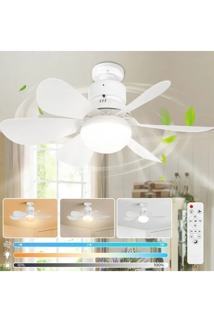 Beauenty Ceiling Fan with LED Light and Remote, E27 Base, 6-Blade Silent Fan with Durable ABS Blades, 3-Color Dimmable Screw-in Fan Light for Bedroom, Kitchen, Small Rooms - Image 1