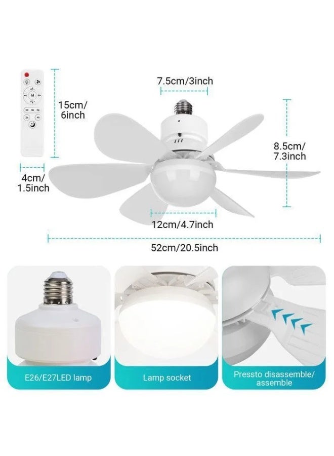 Beauenty Ceiling Fan with LED Light and Remote, E27 Base, 6-Blade Silent Fan with Durable ABS Blades, 3-Color Dimmable Screw-in Fan Light for Bedroom, Kitchen, Small Rooms - Image 2
