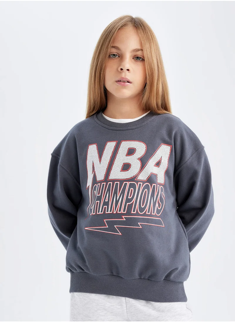 DeFacto Nba Wordmark Oversized Fit Crew Neck Sweatshirt