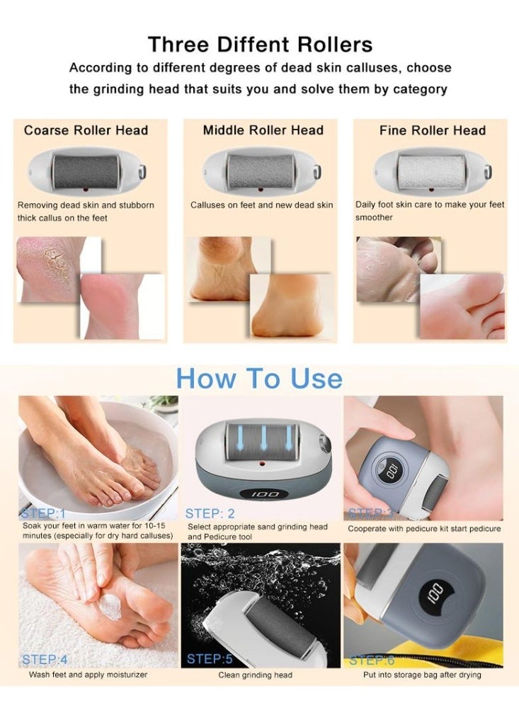 Denx Electric callus remover and polisher, 500mAh rechargeable battery, LCD display, two speeds, IPX7 waterproof - Image 3