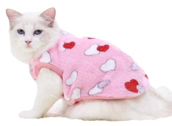 KUTKUT Small Dog Kitten Cute Heart Print Fashion Soft Flannel Fleece Shirt for Small Puppy/Cat, Winter Shirt for Maltese, Yorkii etc (Size: M, Chest: 40 cm, Back Length: 30 cm) - Image 1
