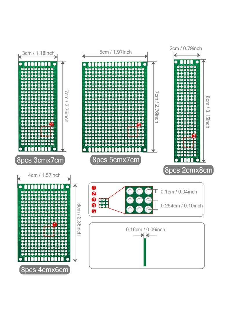 CHANZON Chanzon 20 Pcs Double Sided PCB Board (4 Sizes - 2X8 3X7 4X6 5X7) Tinned Through Holes FR4 Prototype Kit Printed Circuit Universal Perfboard for DIY Soldering Project Compatible with Arduino Kits  - Image 2