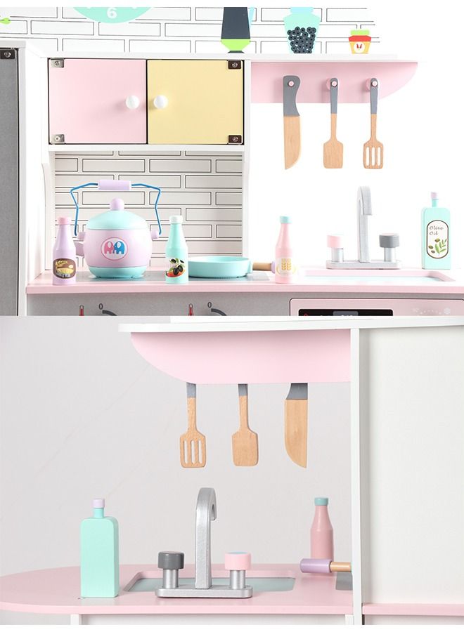 JSAITOYS Indoor Pretend Toys Large Wooden Kitchen With Accessories Oven And Refrigerator For Kids - Image 5