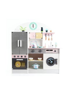 JSAITOYS Indoor Pretend Toys Large Wooden Kitchen With Accessories Oven And Refrigerator For Kids  - Image 1