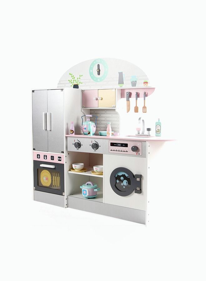 JSAITOYS Indoor Pretend Toys Large Wooden Kitchen With Accessories Oven And Refrigerator For Kids - Image 2