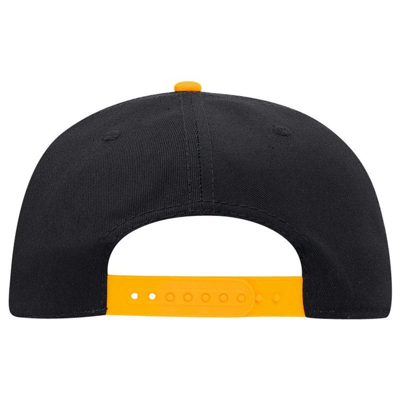 OTTO SNAP Cotton Twill Round Flat Visor 6 Panel Pro Style Snapback Hat - Gld/Blk/Blk - Image 2