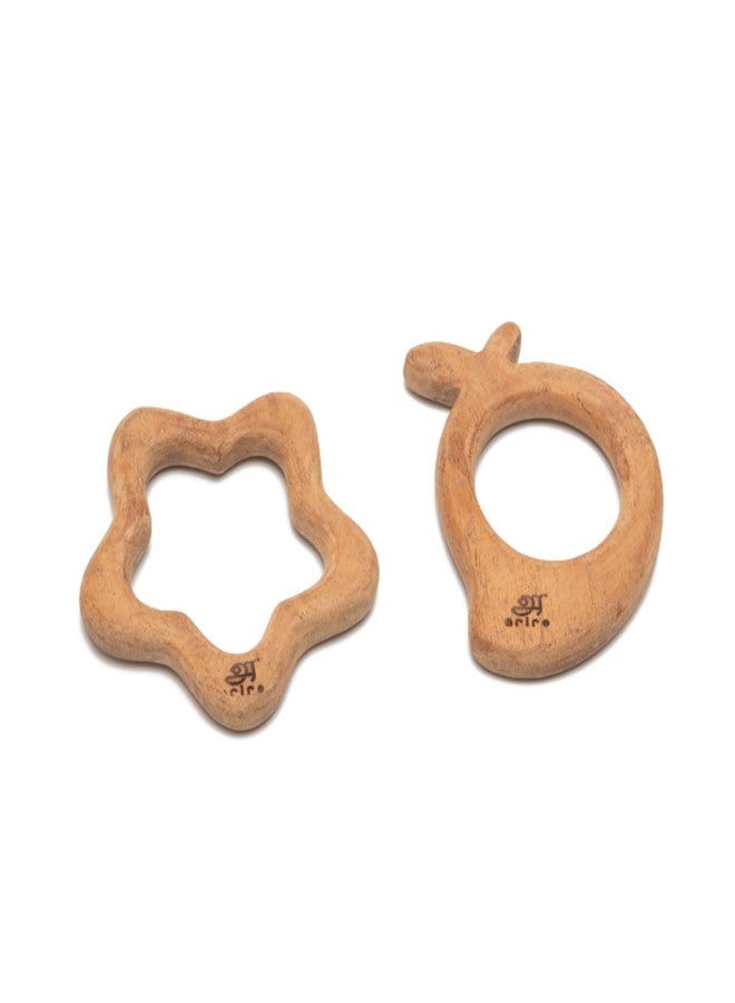 Ariro Wooden Teethers Shaped as Mango and Star for Baby Boy & Girl | Hand Crafted with Organic Neem Wood That Helps Boost Immunity & Aids in Digestion | Easy to Grasp & Chew - Image 1