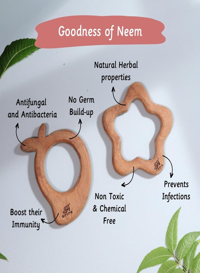 Ariro Wooden Teethers Shaped as Mango and Star for Baby Boy & Girl | Hand Crafted with Organic Neem Wood That Helps Boost Immunity & Aids in Digestion | Easy to Grasp & Chew - Image 3