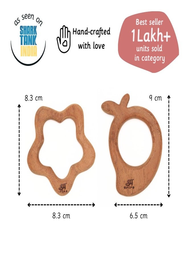Ariro Wooden Teethers Shaped as Mango and Star for Baby Boy & Girl | Hand Crafted with Organic Neem Wood That Helps Boost Immunity & Aids in Digestion | Easy to Grasp & Chew - Image 2