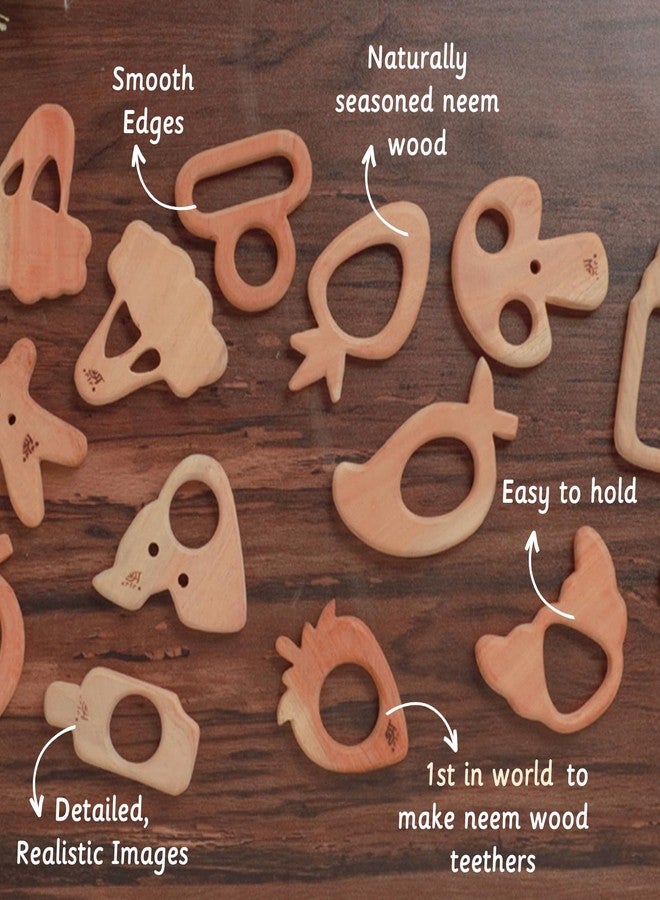 Ariro Wooden Teethers Shaped as Mango and Star for Baby Boy & Girl | Hand Crafted with Organic Neem Wood That Helps Boost Immunity & Aids in Digestion | Easy to Grasp & Chew - Image 4