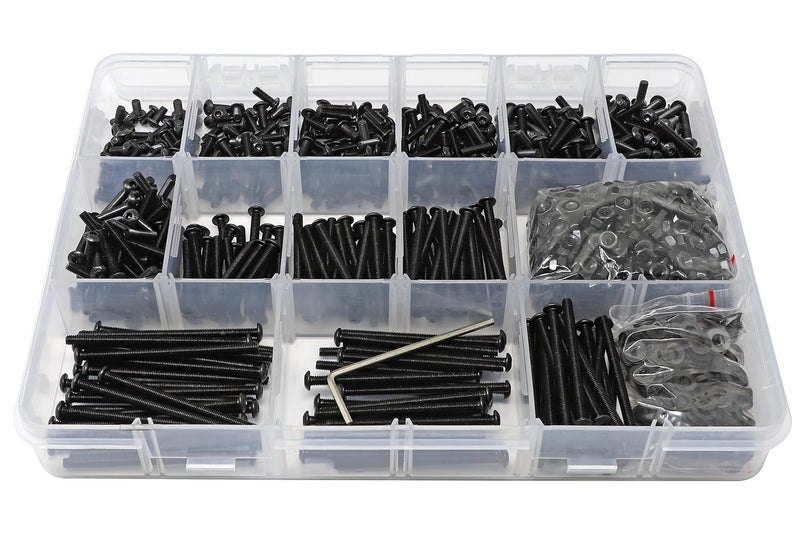 iexcell 1500 Pcs M3 x 6/8/10/12/14/16/20/25/30/35/40/45/50 Alloy Steel 10.9 Grade Hex Socket Button Head Cap Screws Bolts Nuts Washers Assortment Kit, Black Oxide Finish - Image 2
