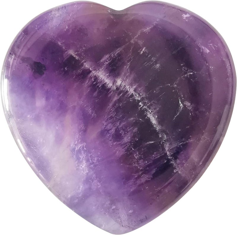 Thumb Worry Stone,Hand Carved Heart Shaped Polished Healing Crystal Stress Relief Pocket Stones, Amethyst