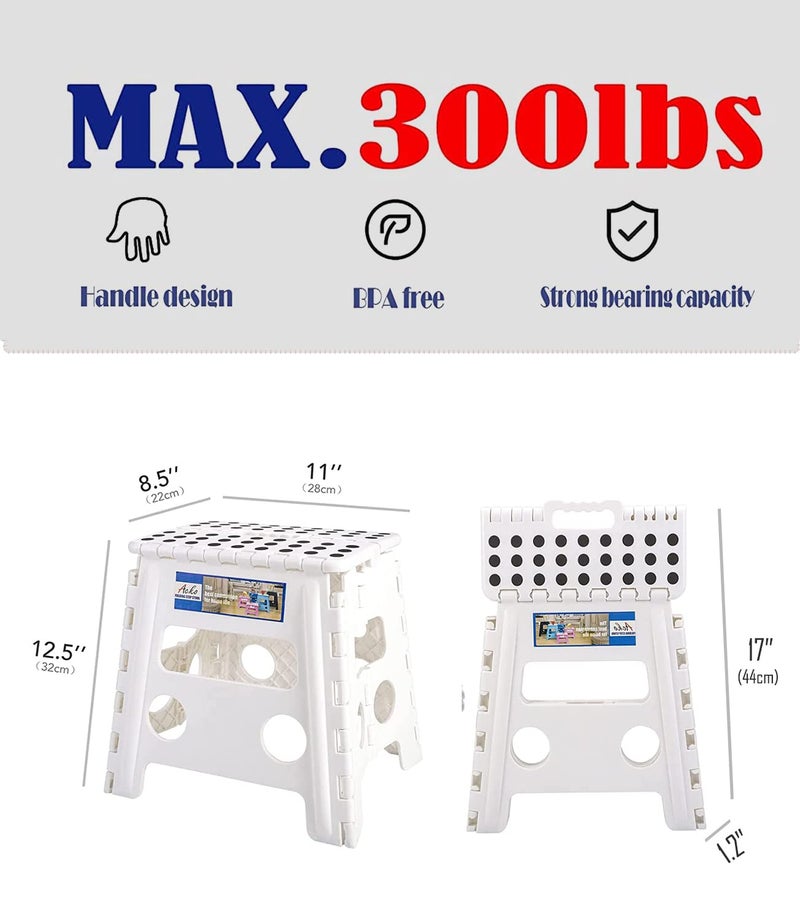 Acko كرسي خطوة قابل للطي من ACKO - ارتفاع 13 بوصة، كرسي قدم قوي قابل للطي للأطفال والبالغين، كرسي خطوة للمطبخ والحديقة والحمام باللون الأبيض - Image 5