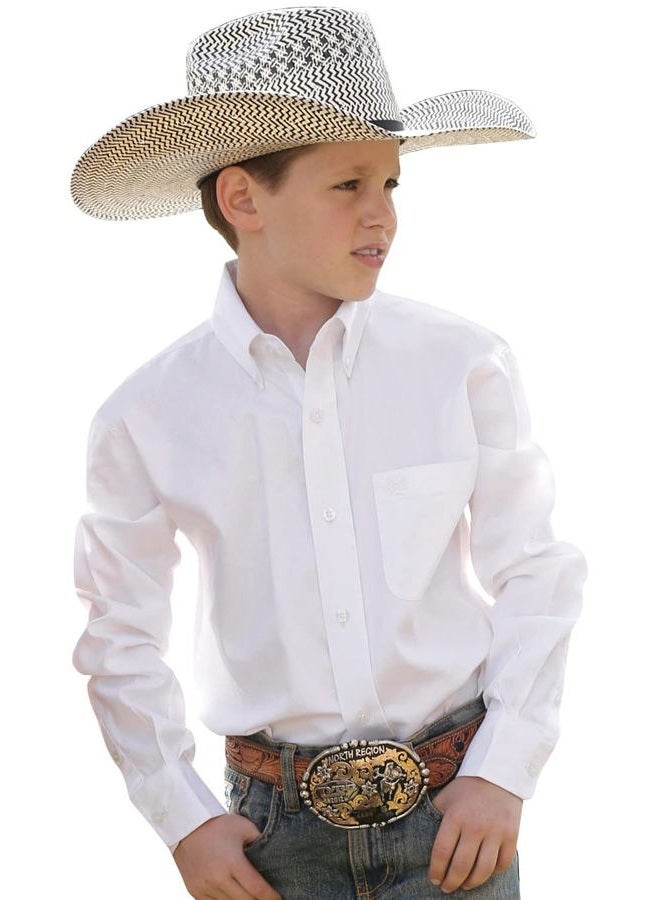 Cinch Apparel Boys Solid White Button Down Shirt, White, X-Small - Image 1