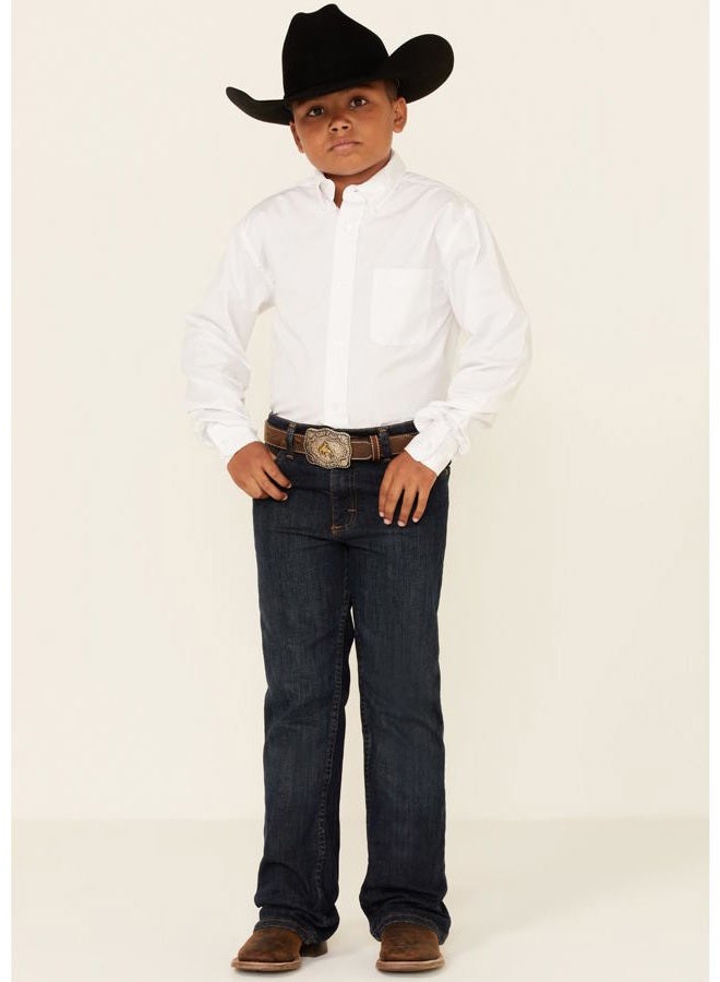 Cinch Apparel Boys Solid White Button Down Shirt, White, X-Small - Image 2