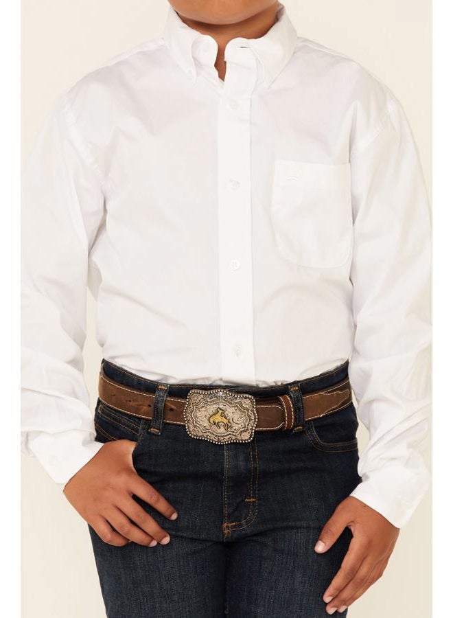 Cinch Apparel Boys Solid White Button Down Shirt, White, X-Small - Image 3