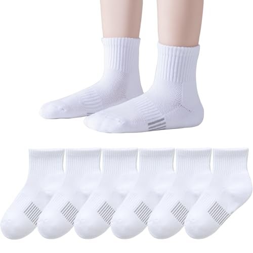EPEIUS Kids Girls' Cushioned Quarter Socks Thick Cotton Running Socks Ankle Athletic Socks Short Sports Socks 11-15 Years White 6 Pack L - Image 1