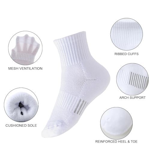 EPEIUS Kids Girls' Cushioned Quarter Socks Thick Cotton Running Socks Ankle Athletic Socks Short Sports Socks 11-15 Years White 6 Pack L - Image 3