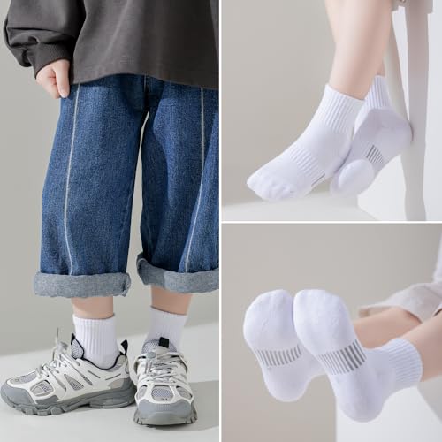 EPEIUS Kids Girls' Cushioned Quarter Socks Thick Cotton Running Socks Ankle Athletic Socks Short Sports Socks 11-15 Years White 6 Pack L - Image 4