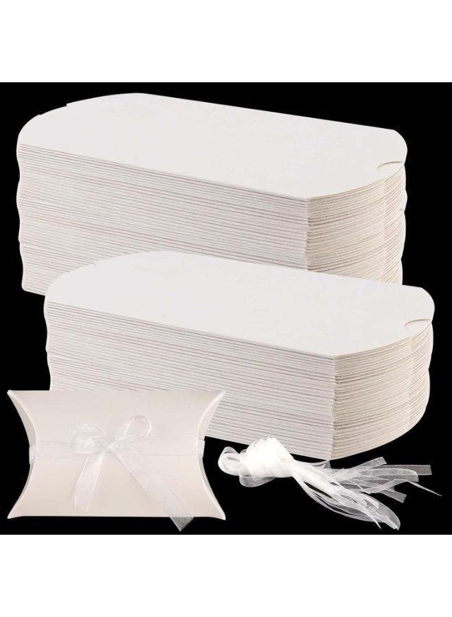30 Sets Pillow Boxes, Kraft Paper Gift Boxes with Ribbon, White Pillow Candy Box Gift Box Party Wedding Favor for Anniversary, Birthday, Shower, Halloween