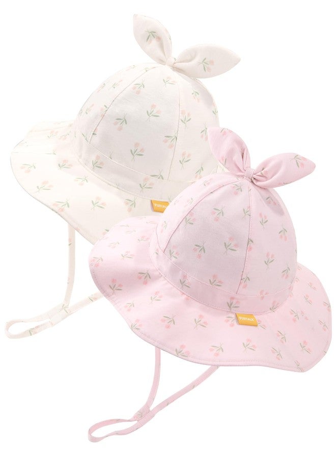 FURTALK Baby Girl Sun Hat UPF 80+ Wide Brim Toddler Beach Hats Sun Protection Tulip Beige+Tulip Pink - Image 1