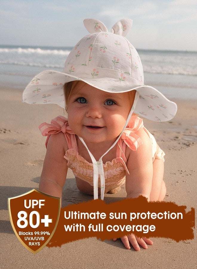 FURTALK Baby Girl Sun Hat UPF 80+ Wide Brim Toddler Beach Hats Sun Protection Tulip Beige+Tulip Pink - Image 2