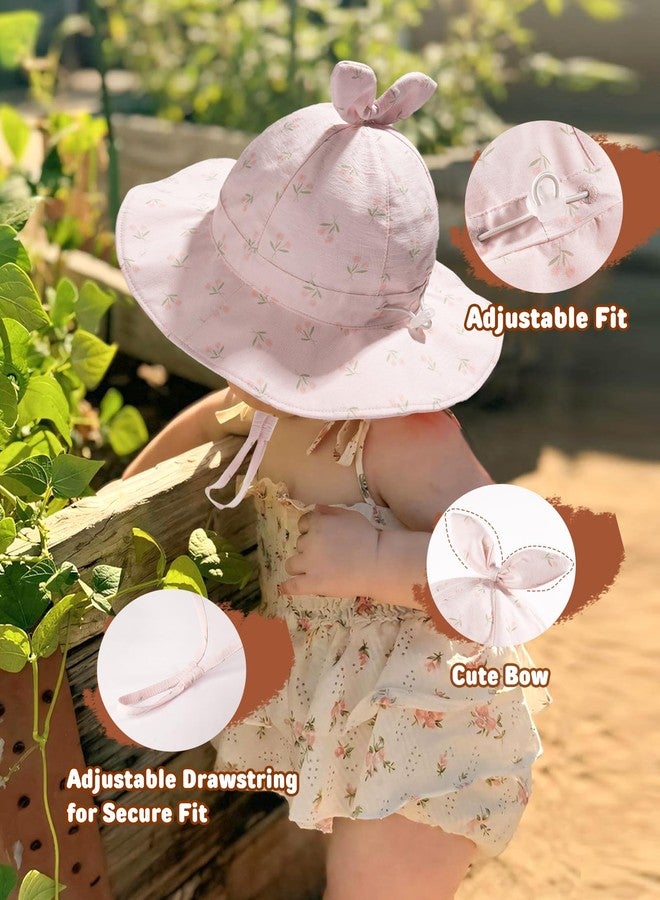 FURTALK Baby Girl Sun Hat UPF 80+ Wide Brim Toddler Beach Hats Sun Protection Tulip Beige+Tulip Pink - Image 4