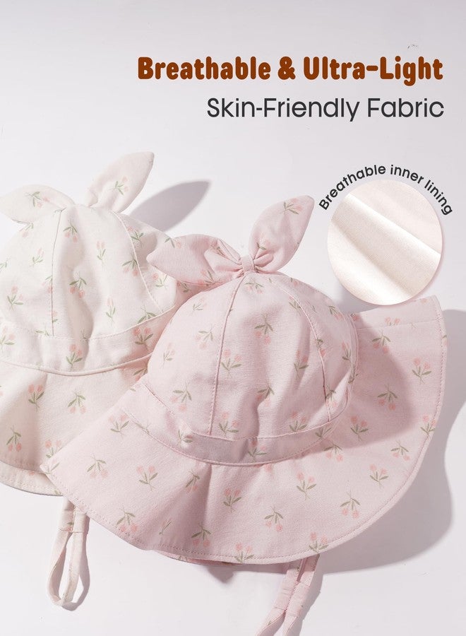 FURTALK Baby Girl Sun Hat UPF 80+ Wide Brim Toddler Beach Hats Sun Protection Tulip Beige+Tulip Pink - Image 3
