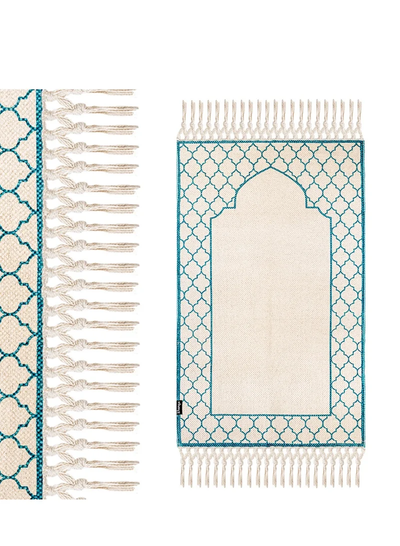 KHAMSA Classic | Muslim Prayer Rug Prayer Mat Children Size 55 cm x 100 cm Arabic Style Janamaz in 100% Soft Organic Cotton Fabric Handcrafted Arabic Design | Azraq - Blue