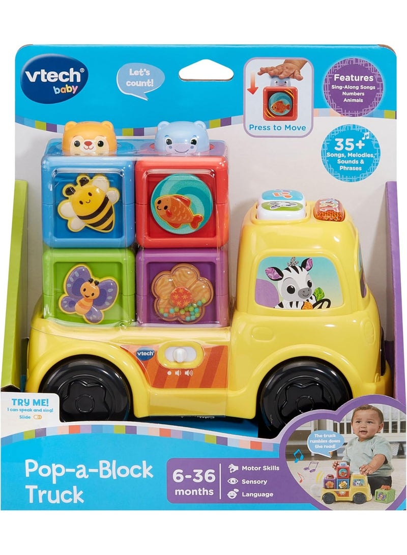 VTech Baby شاحنة فتيك بيبي بوب-أ-بلوك، لعبة تعليمية تفاعلية، لعبة حسية، تطور المهارات الحركية، تعلم الأرقام والأشكال والملمس، مناسبة للأعمار من 6، 9، 12 شهرًا فما فوق، النسخة الإنجليزية - Image 5
