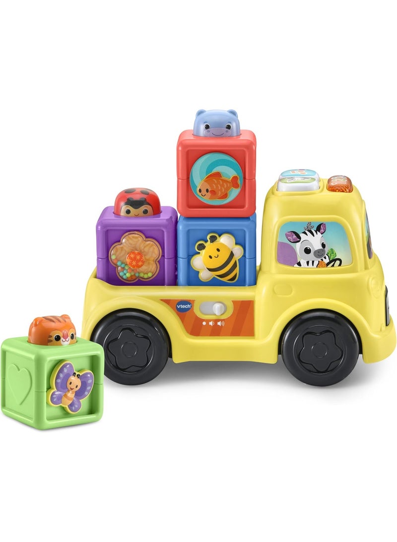 VTech Baby شاحنة فتيك بيبي بوب-أ-بلوك، لعبة تعليمية تفاعلية، لعبة حسية، تطور المهارات الحركية، تعلم الأرقام والأشكال والملمس، مناسبة للأعمار من 6، 9، 12 شهرًا فما فوق، النسخة الإنجليزية - Image 2