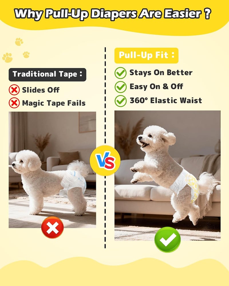 دونو حفاضات للكلاب من نوع Dog للإناث، بخصر مرن بزاوية 360 درجة، قابلة للاستخدام مرة واحدة، مناسبة للتدريب ولحالات التبول، مقاومة للتسرب تمامًا، تمتص السوائل بشكل فائق، مناسبة للكلاب الصغيرة، مقاس S، 14 قطعة. - Image 3
