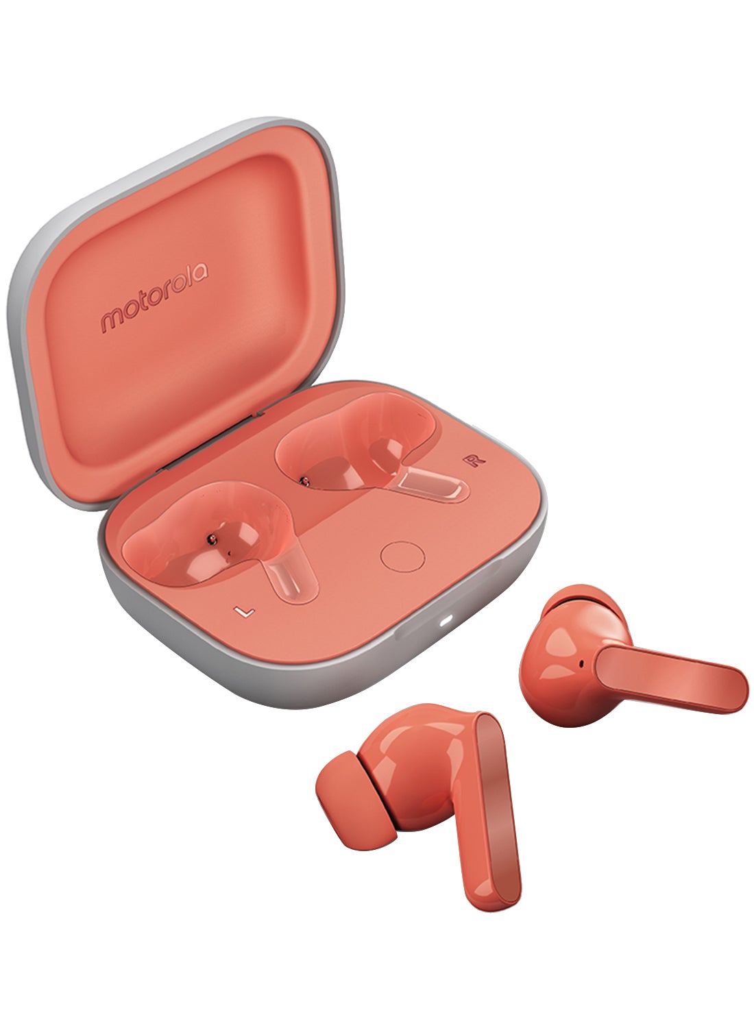Moto Buds Wireless Earphone, Tws Bluetooth Earbuds, Anc, Dolby Atmos, Unique Design, Hi-Res Sound, Quick Charge, Long Battery Life, Water Resistant Coral Peach