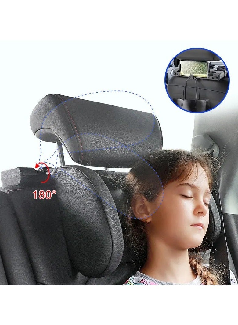 AROAQ Car Seat Headrest Pillow, Travel Rest Sleeping Headrest Support, Adjustable Angle Car Headrest Pillow With Hook, Comfortable Car Seat U Shaped Headrest Support For Kids Adults, (1pc, Cloth Black) - Image 2