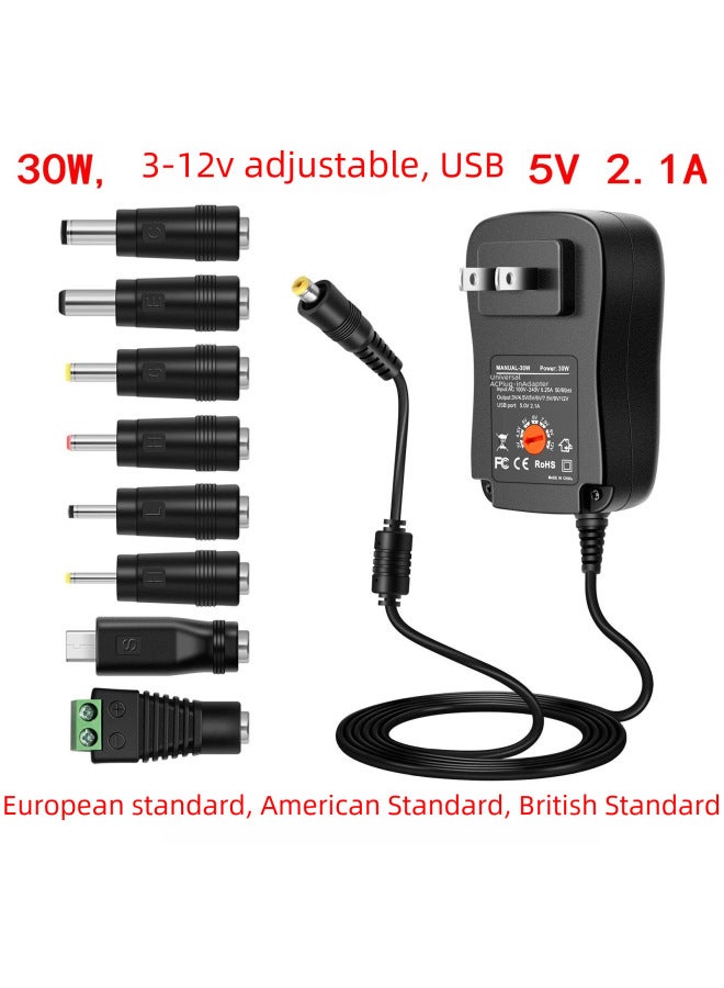 3-12v Adjustable Power 30w European Standard Switching Power Supply Monitoring Multi-function Adapter 8-head-Color:European Regulations - Image 4