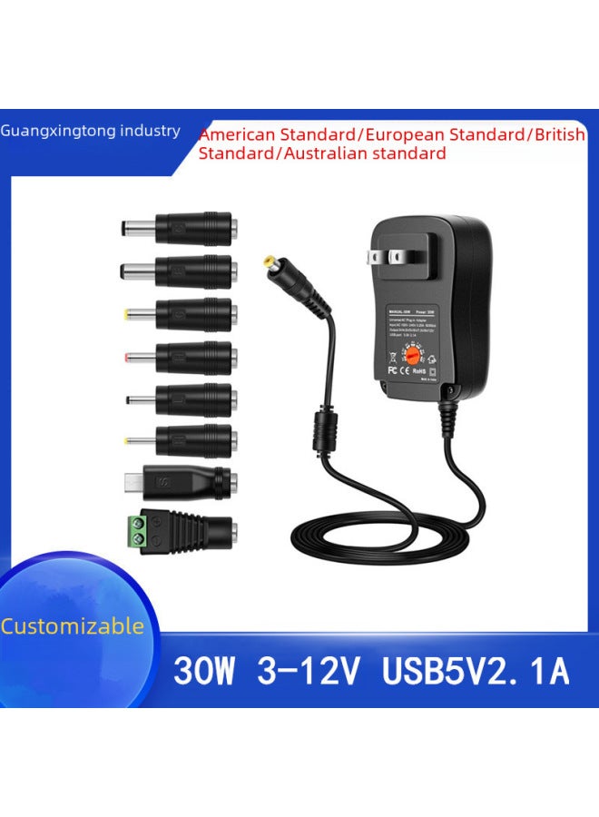 3-12v Adjustable Power 30w European Standard Switching Power Supply Monitoring Multi-function Adapter 8-head-Color:European Regulations - Image 1
